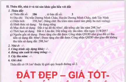 ĐẤT ĐẸP – GIÁ TỐT- CẦN BÁN GẤP LÔ ĐẤT TẠI  Khu phố 3. Thị trấn Dương Minh châu. Tây Ninh